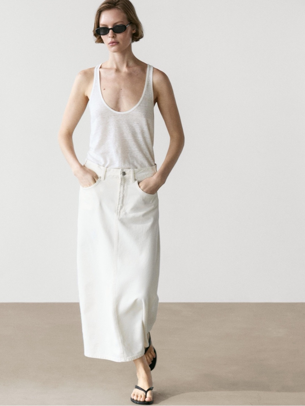 Massimo Dutti White Maxi Denim Skirt - Classic Women's Long Skirt